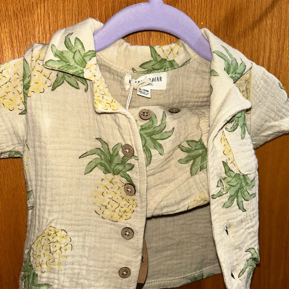 Organic Pineapple Print Shirt | Cream & Green | 0-3 Months